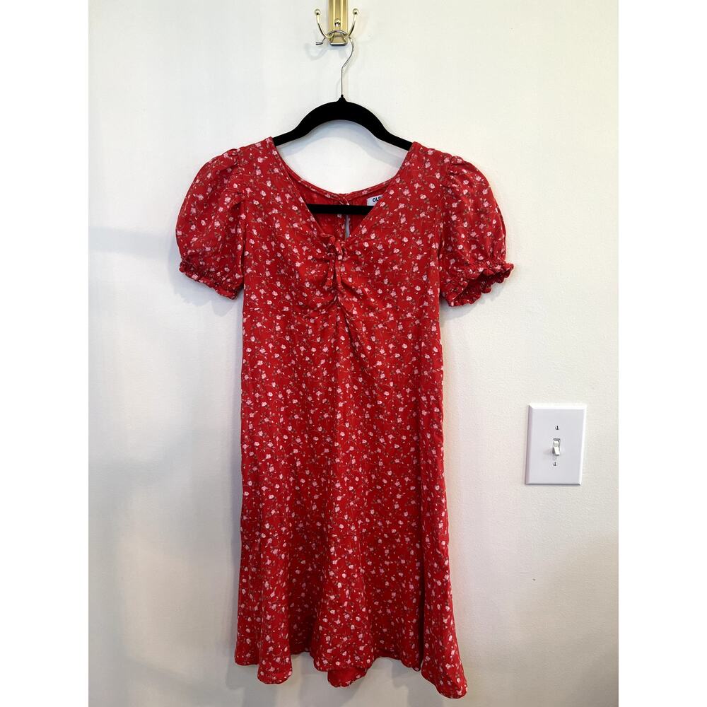 Old Navy Red Floral Puff Sleeve Mini Dress Girls XL 14/16 Cottagecore